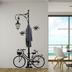 HAYAT kovová nástenná dekorácia s motivom lampy a bicykle s háčikmi na zavesenie